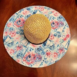 EUC Lilly Pulitzer Floppy Straw Sun Beach Hat in Sea to Shining Sea